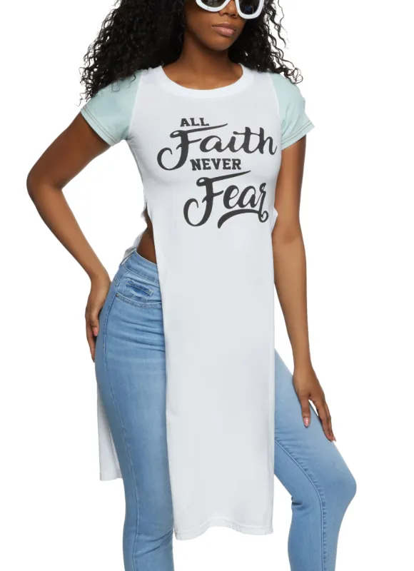 All Faith Never Fear Denim Sleeve Graphic Tee sold by Rainbow
