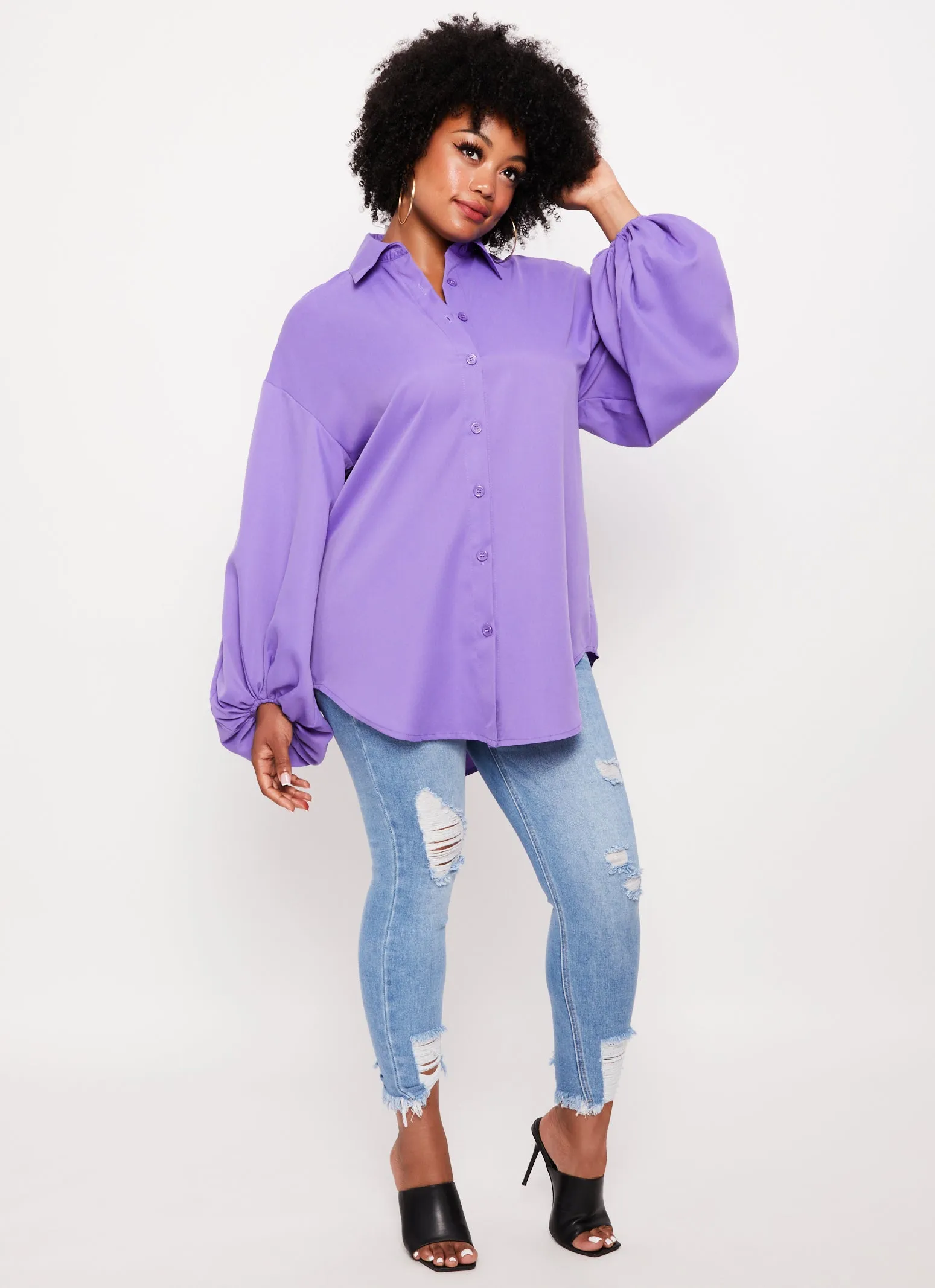 Plus Size Balloon Sleeve Tunic Shirt sold by Rainbow product image thumbnail 2