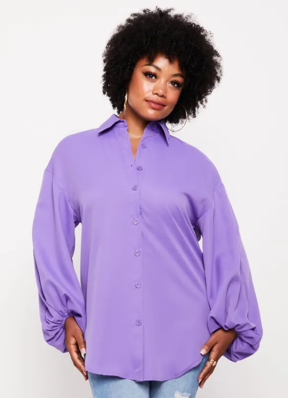 Plus Size Balloon Sleeve Tunic Shirt sold by Rainbow