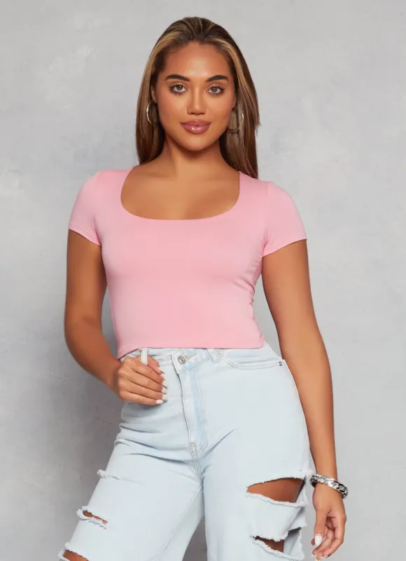 Basic Scoop Neck Cropped Tee sold by Rainbow
