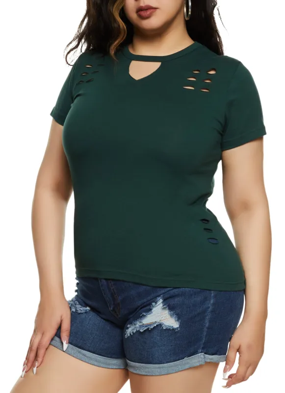 Plus Size Basic Laser Cut T Shirt sold by Rainbow