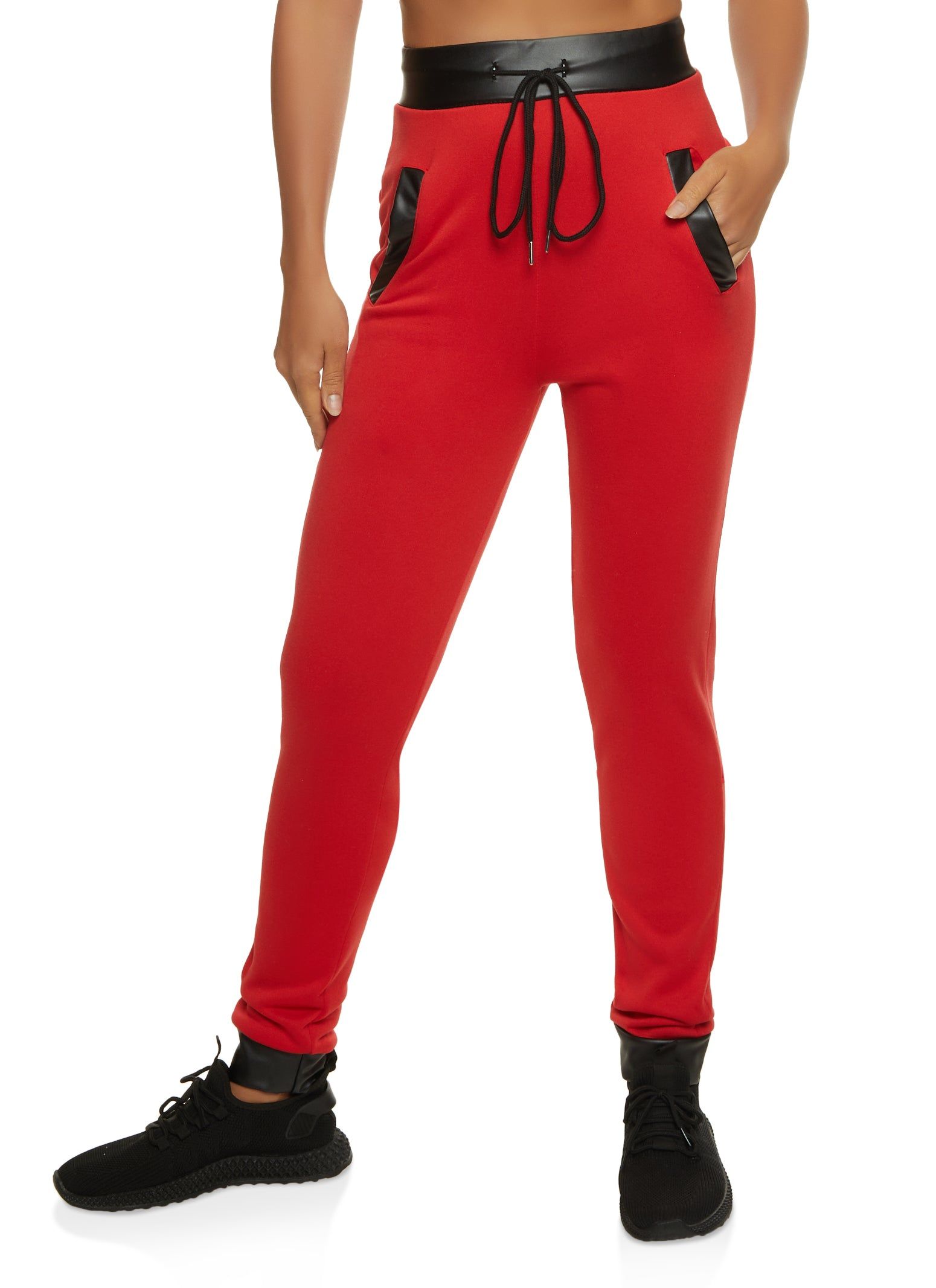 Faux Leather Detail Fleece Joggers sold by Rainbow