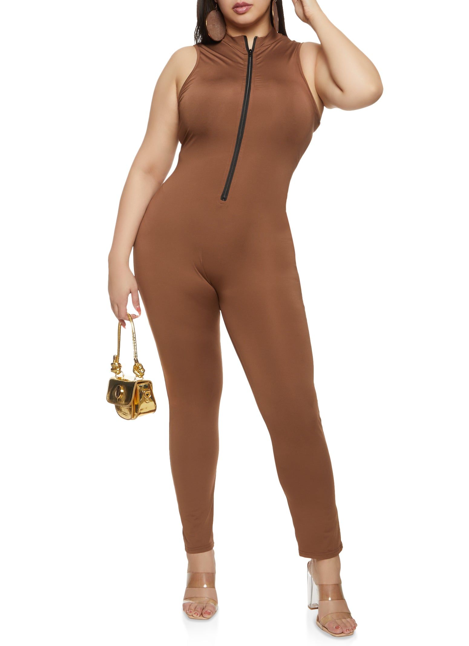 Plus Size Daisy Zip Front Sleeveless Jumpsuit sold by Rainbow