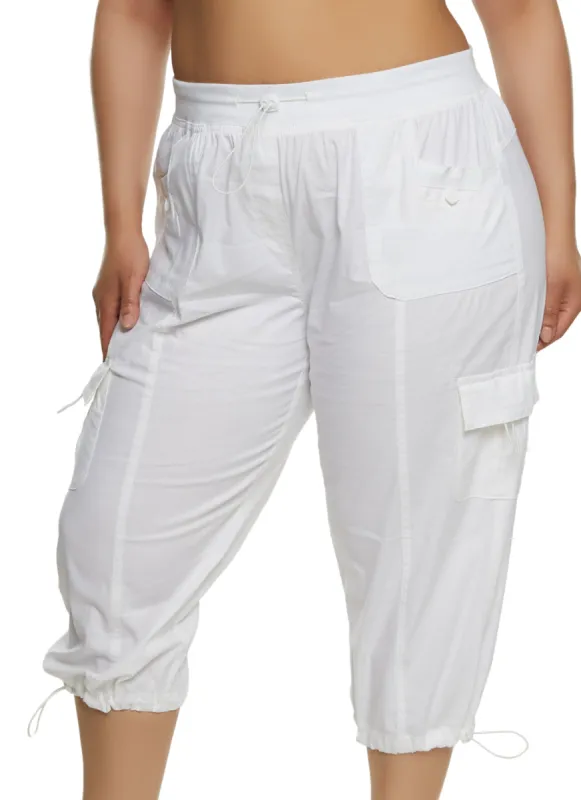 Plus Size Poplin Toggle Drawstring Cargo Capris sold by Rainbow