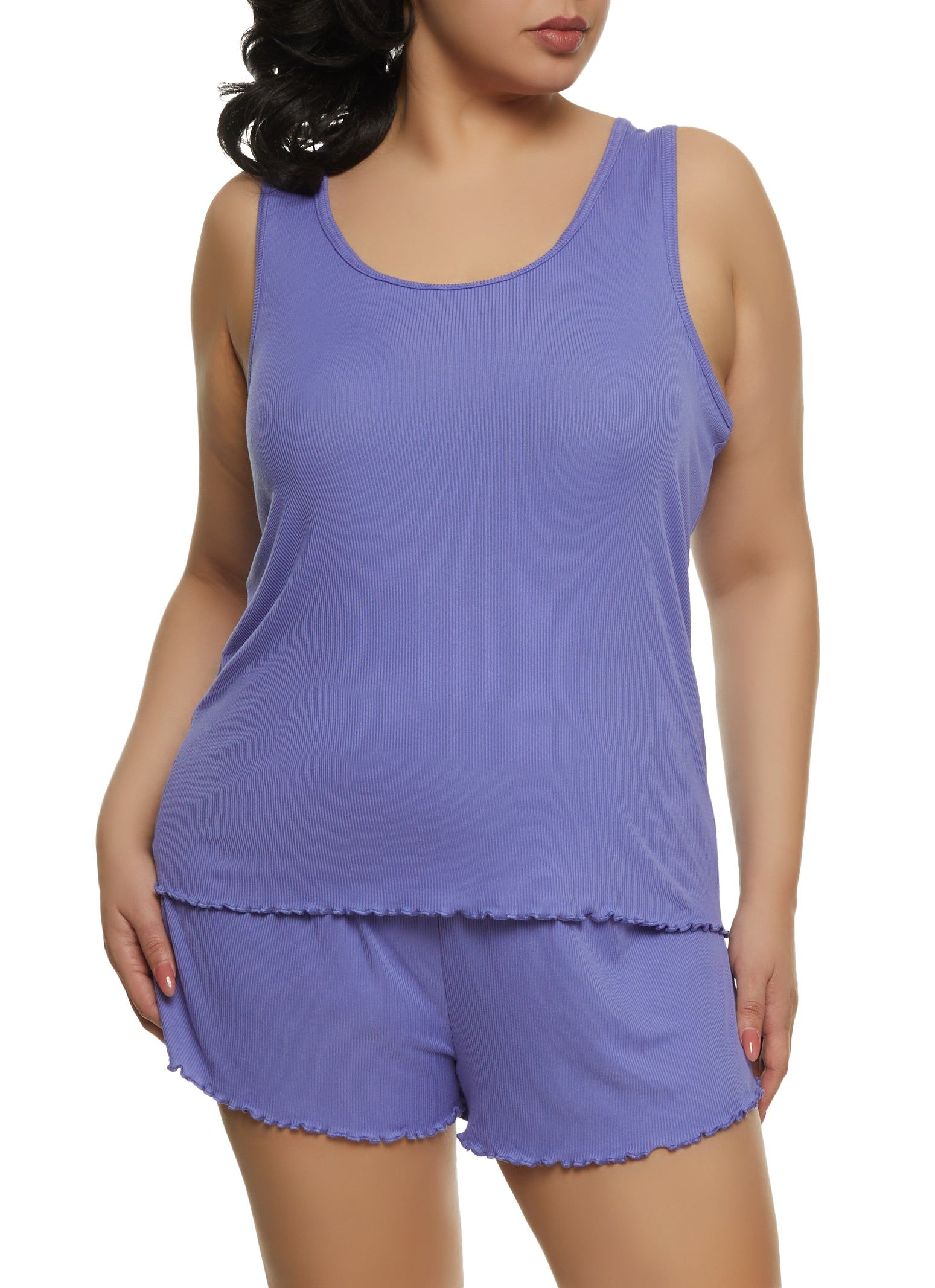 Plus Size Lettuce Edge Pajama Tank Top and Shorts sold by Rainbow