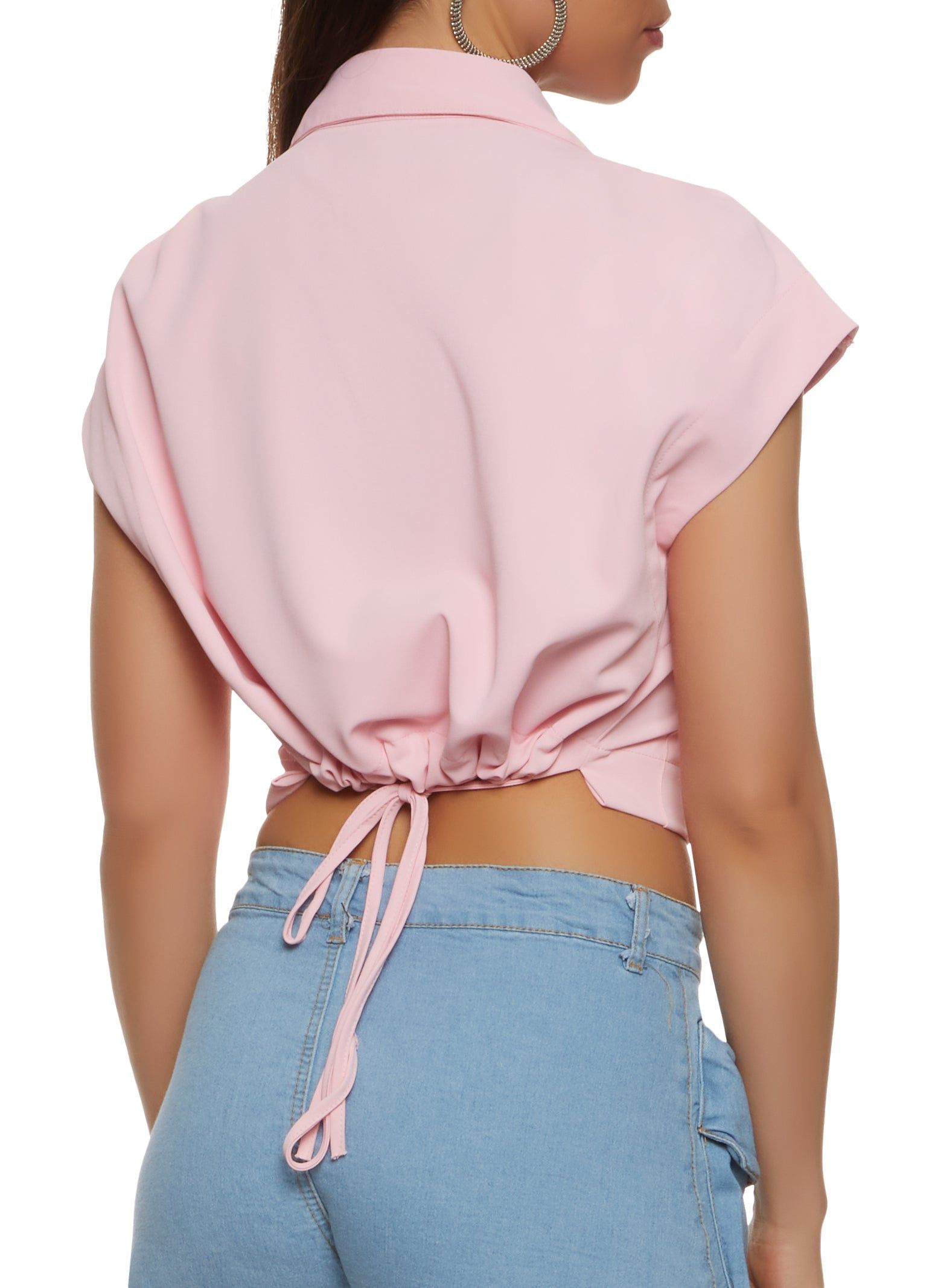 Tie Back Button Front Cropped Shirt sold by Rainbow product image thumbnail 2
