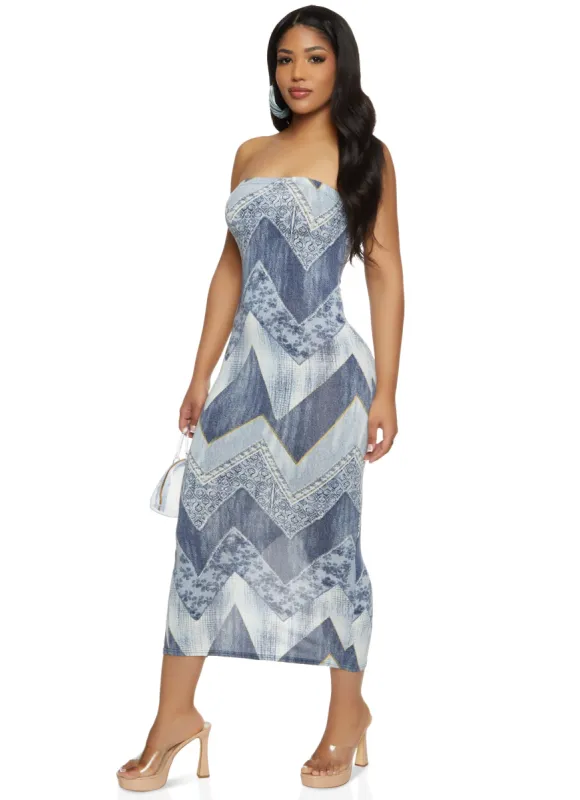 Printed Strapless Bodycon Maxi Dress sold by Rainbow