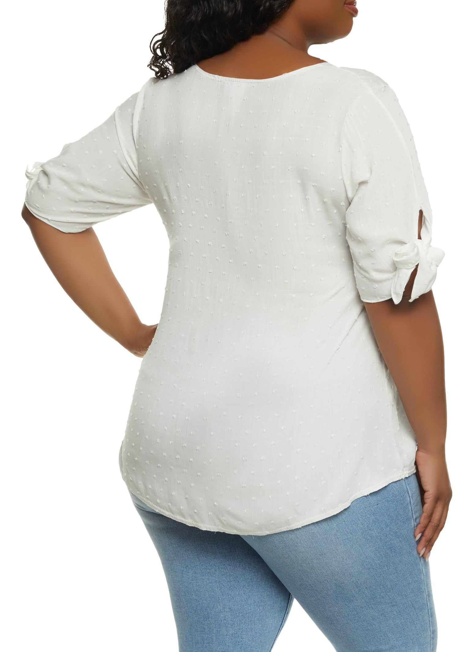 Plus Size Swiss Dot Tie Sleeve Blouse sold by Rainbow product image thumbnail 2