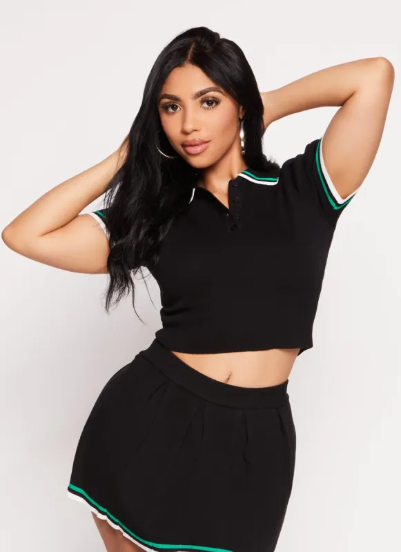 Daisy Varsity Striped Cropped Polo Shirt sold by Rainbow