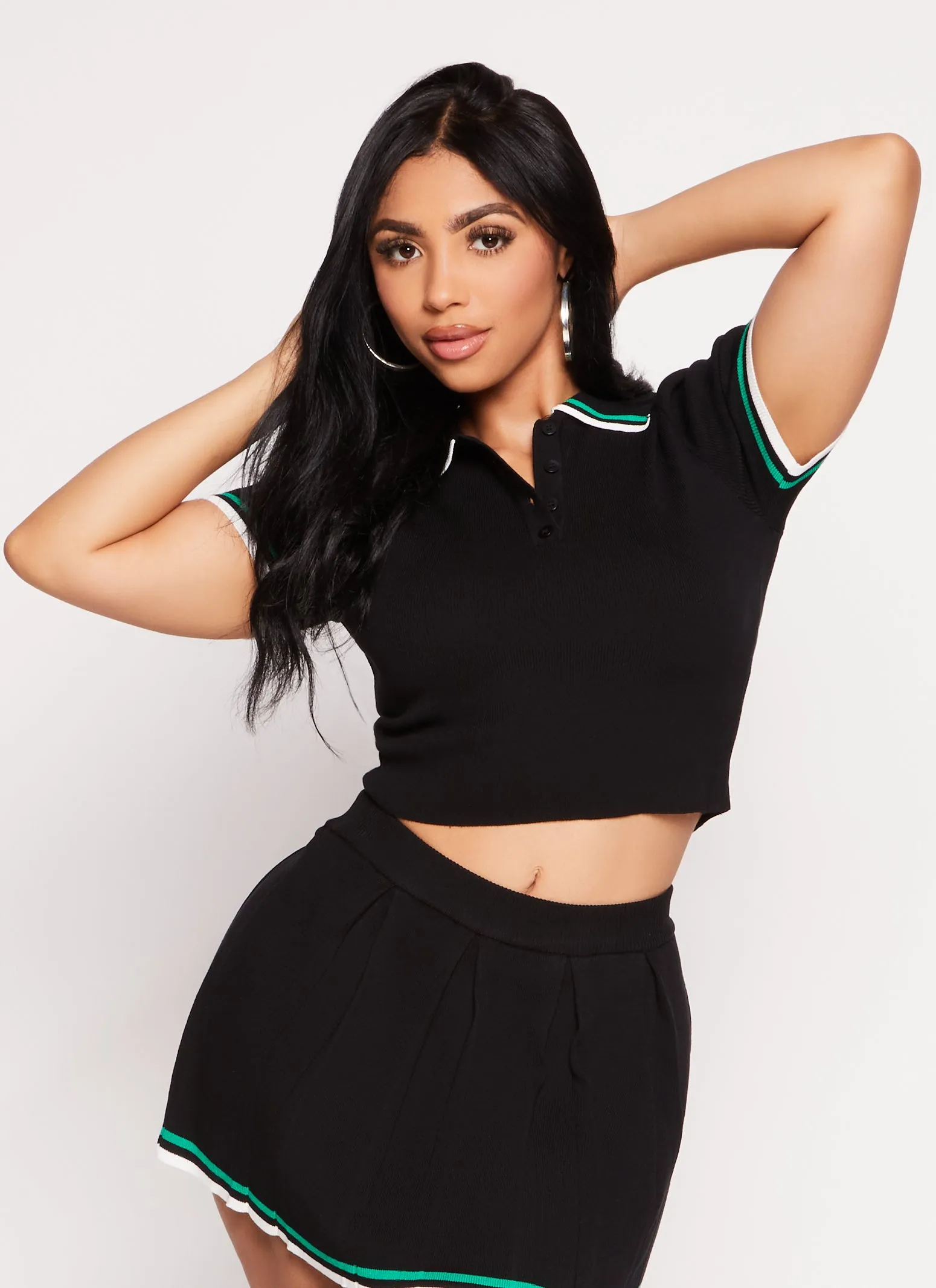 Daisy Varsity Striped Cropped Polo Shirt sold by Rainbow