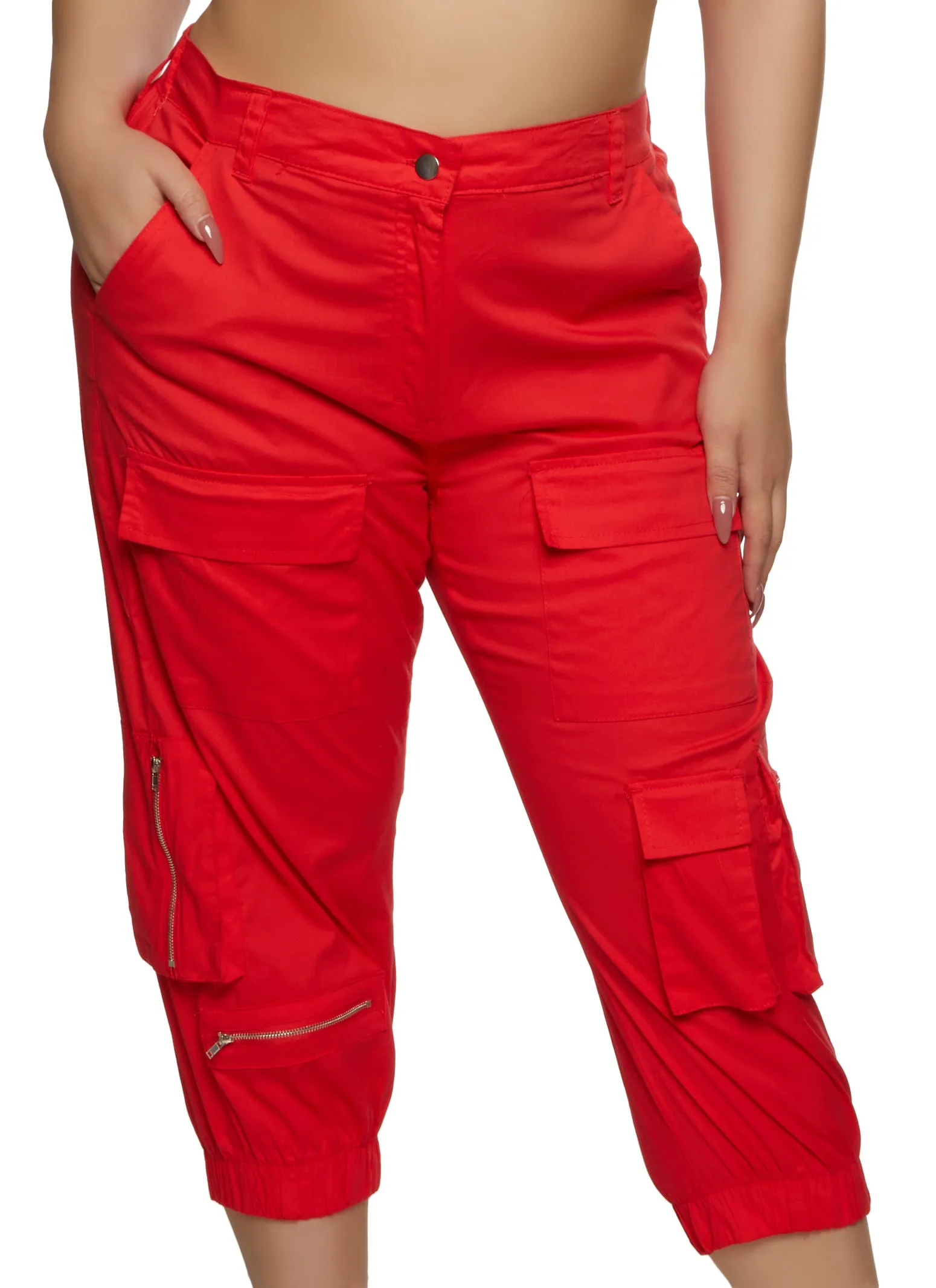 Plus Size Zipper Detail Cargo Pocket Capri Pants sold by Rainbow