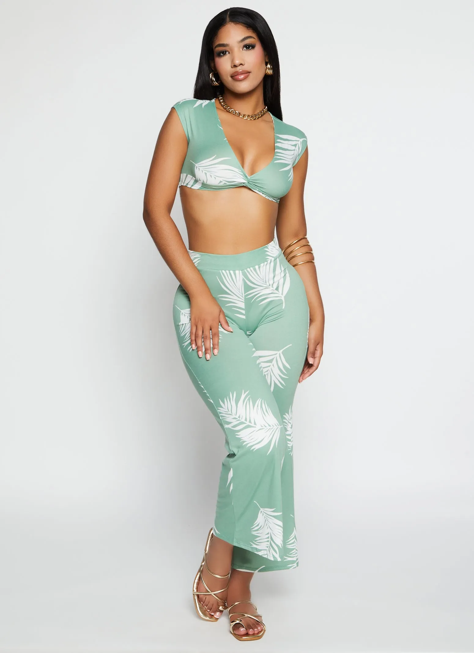 Palm Leaf Print Twist Front Crop Top sold by Rainbow product image thumbnail 2