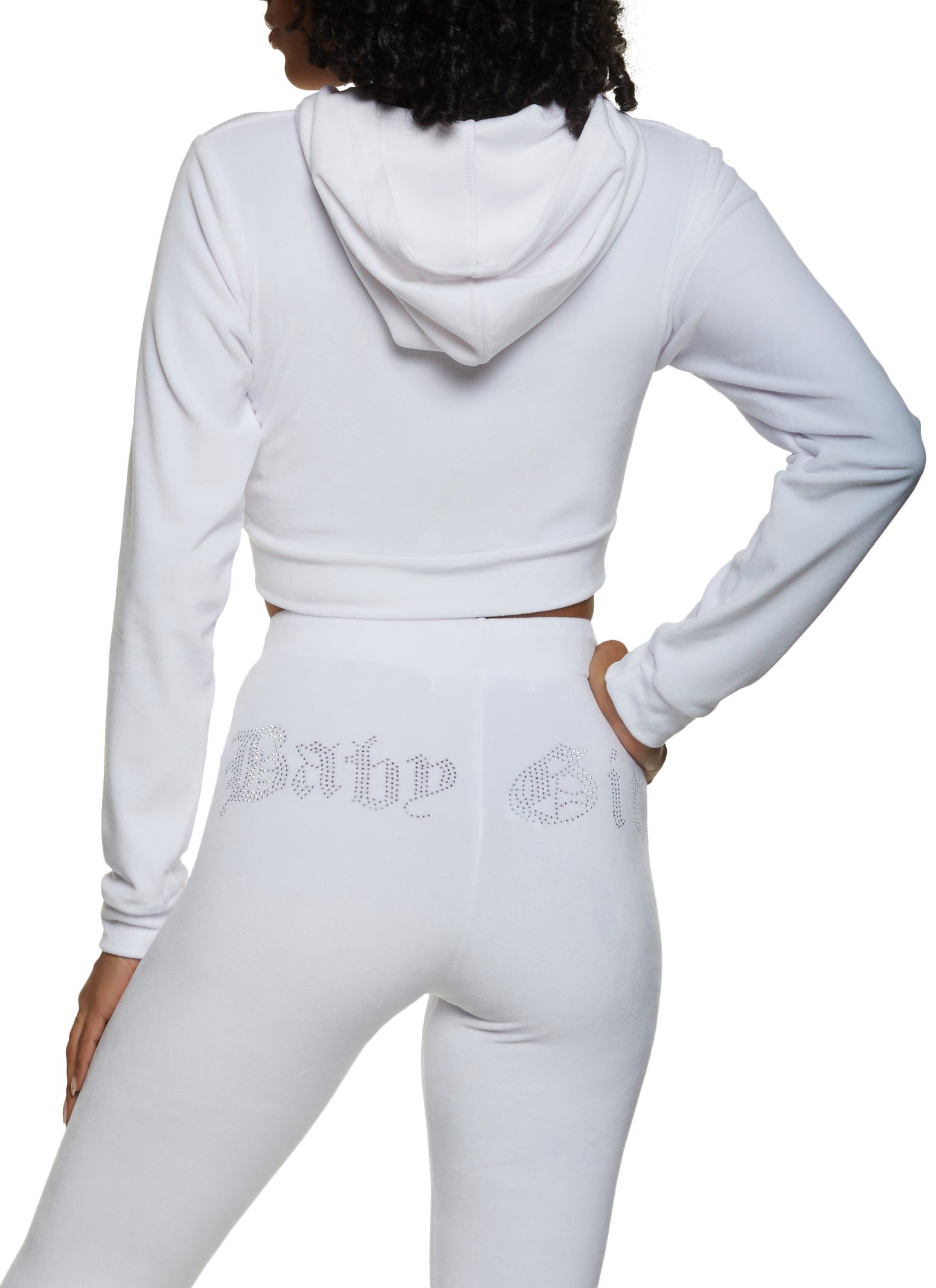 B Initial Rhinestone Velour Cropped Hoodie sold by Rainbow product image thumbnail 3
