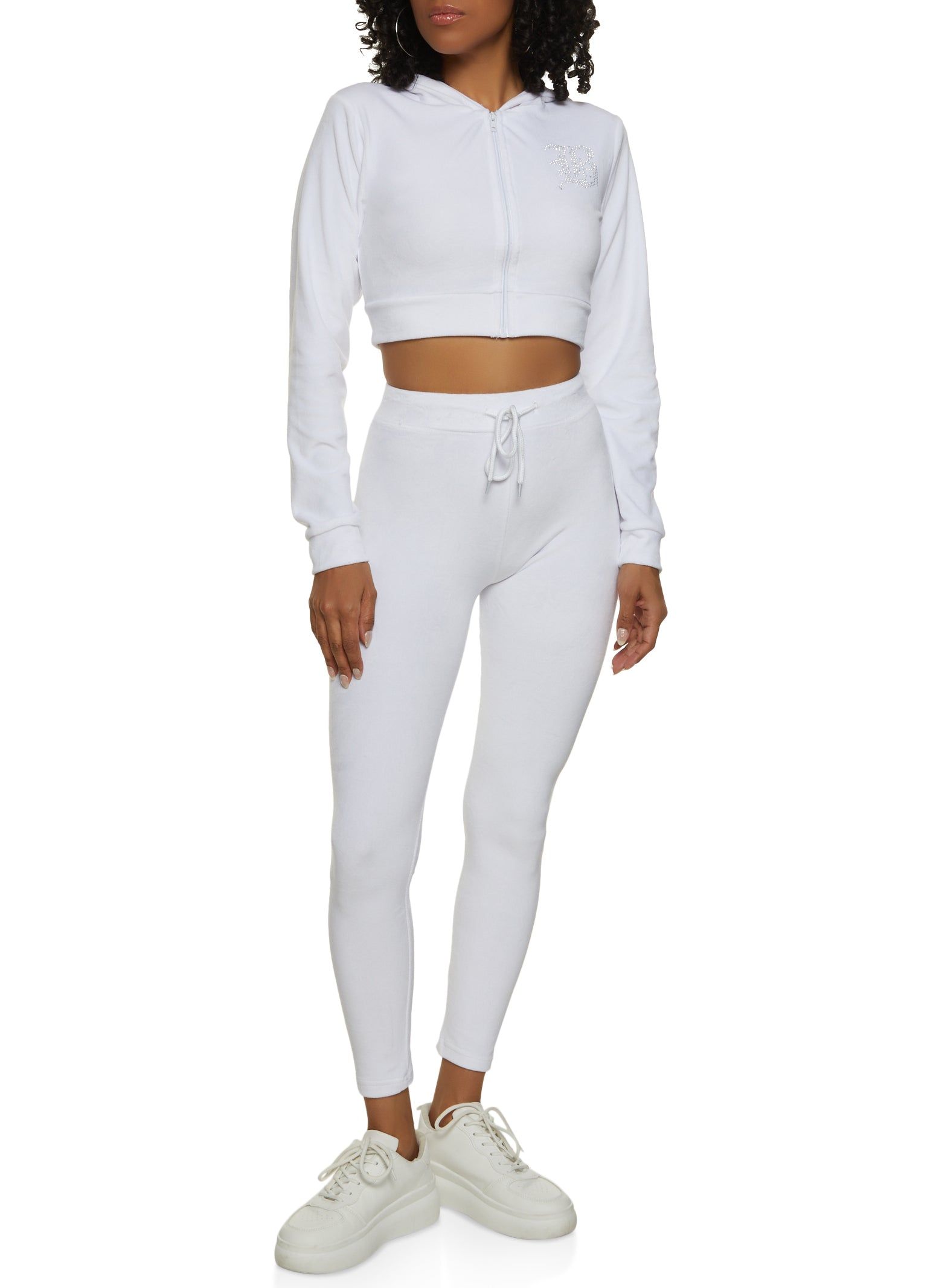 B Initial Rhinestone Velour Cropped Hoodie sold by Rainbow product image thumbnail 2