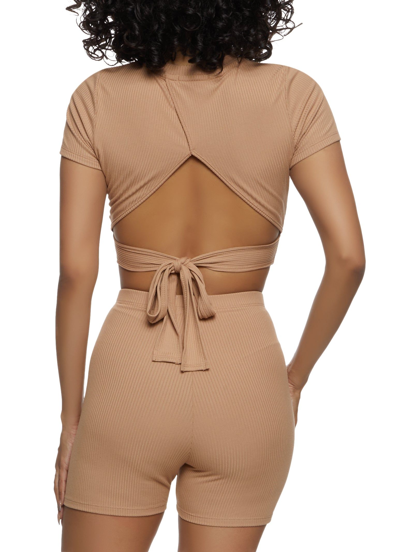 Ribbed Soft Knit Open Back Crop Top sold by Rainbow product image thumbnail 3