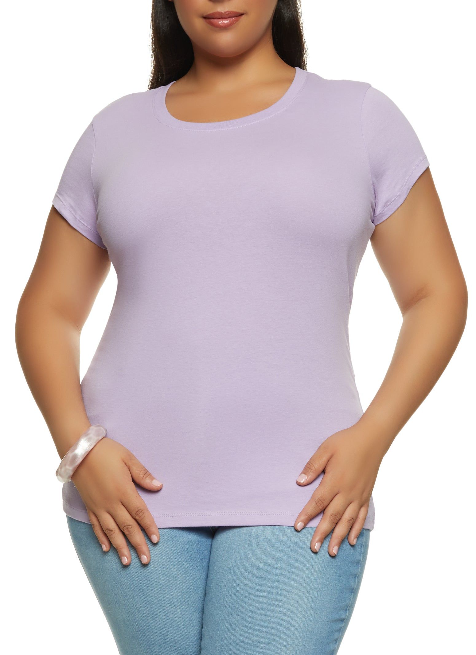 Plus Size Basic Short Sleeve Crew Neck Tee sold by Rainbow