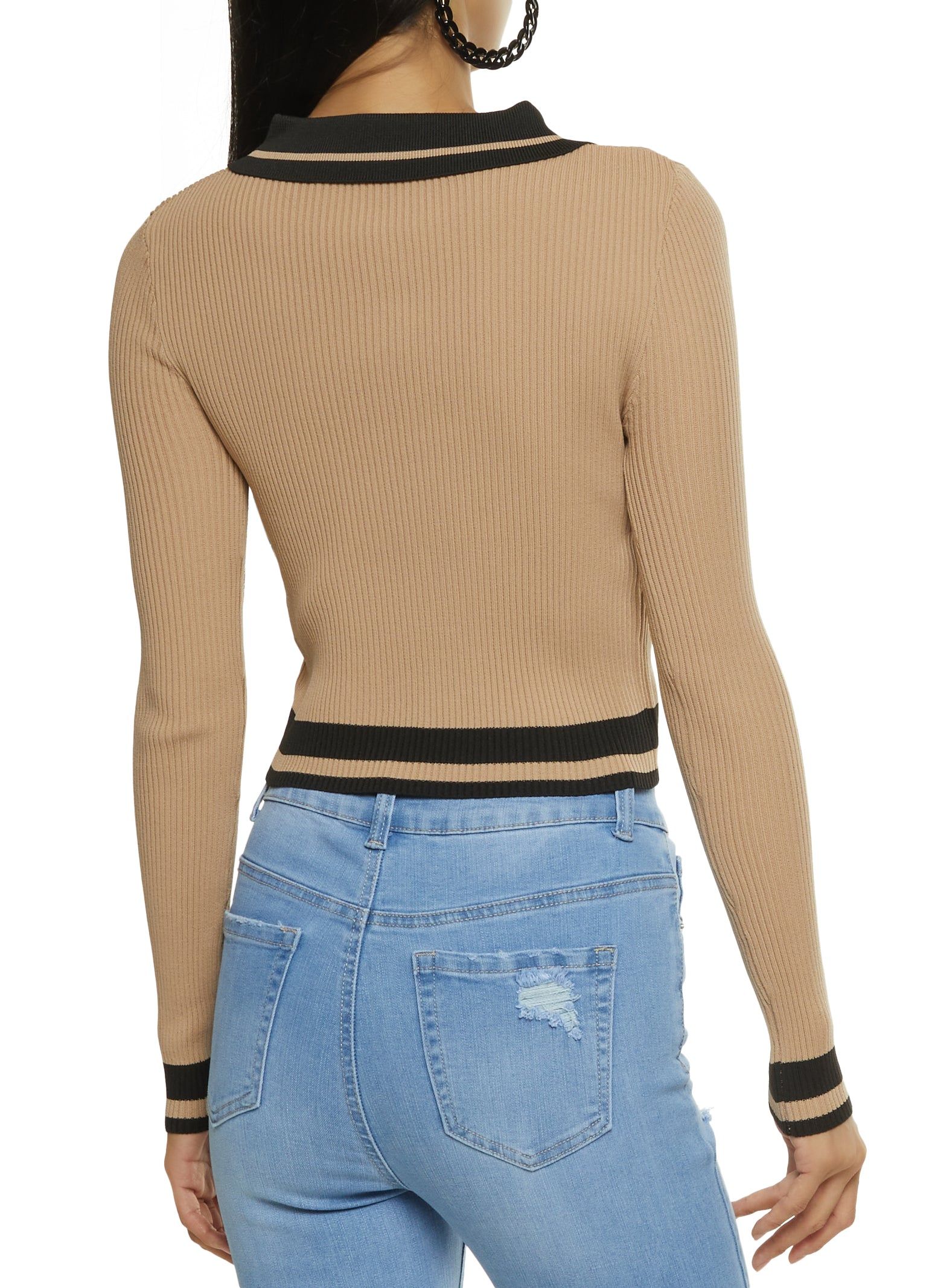 Chenille Graphic Patch Cropped Polo Sweater sold by Rainbow product image thumbnail 2