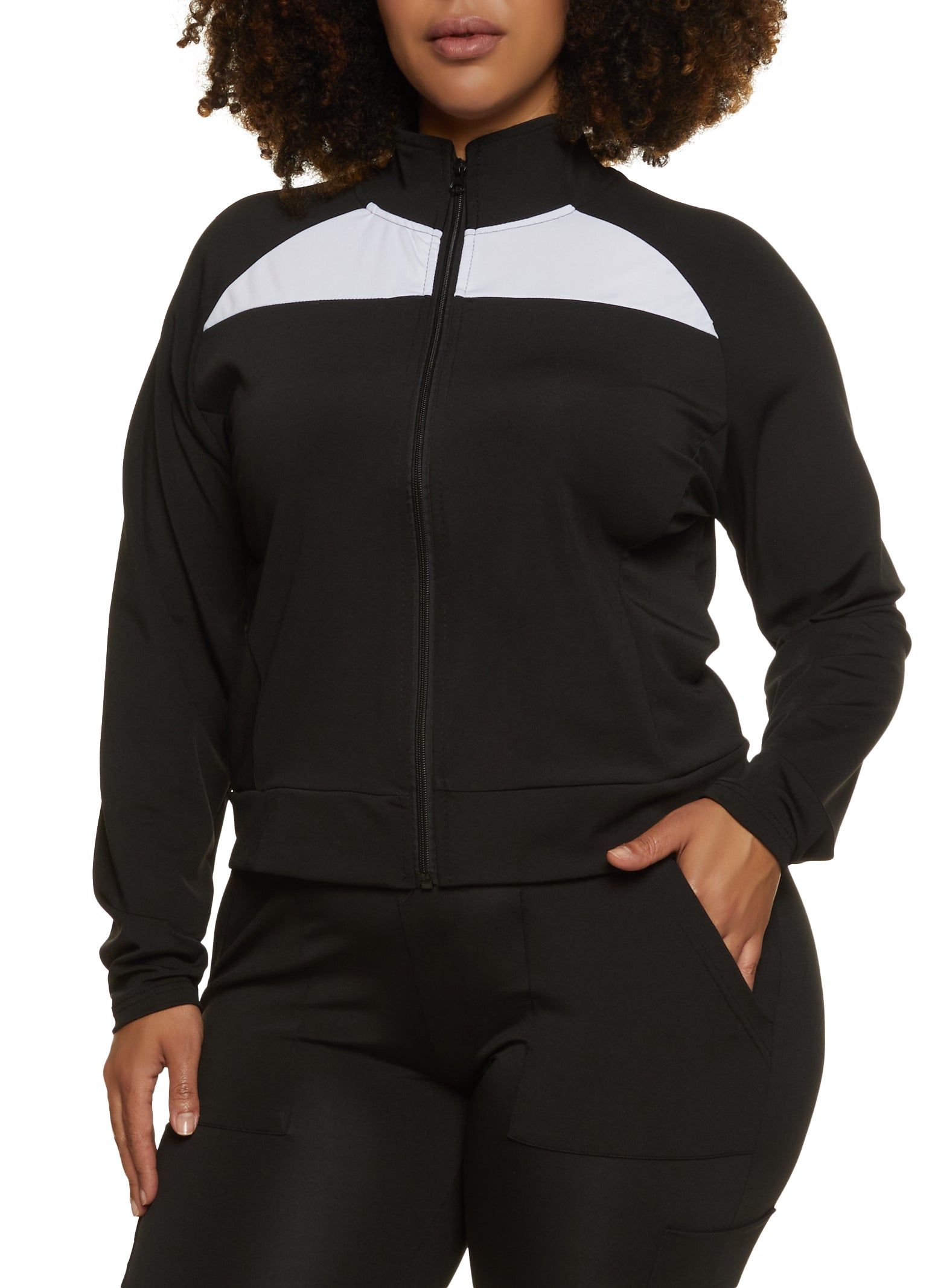 Plus Size Zip Front Color Block Track Jacket sold by Rainbow