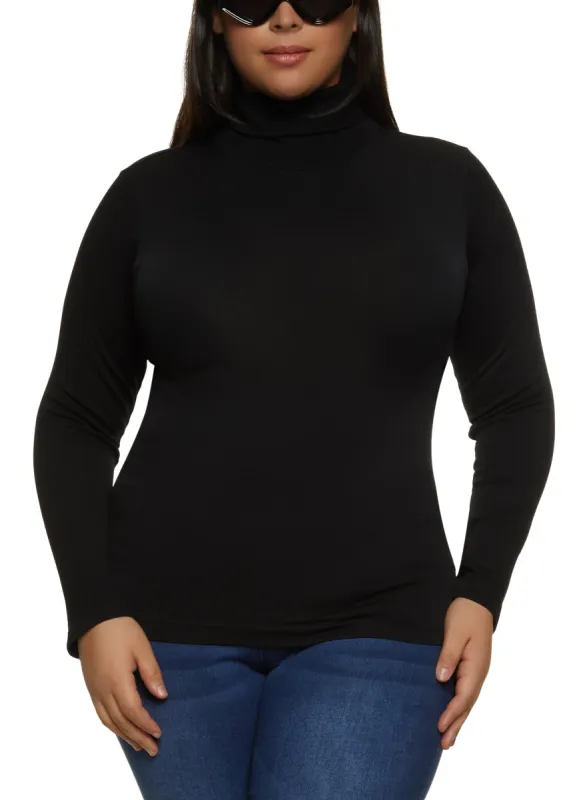 Plus Size Basic Long Sleeve Turtleneck Top sold by Rainbow