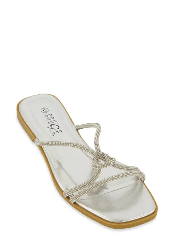 Rhinestone Knotted Strap Flat Sandals sold by Rainbow