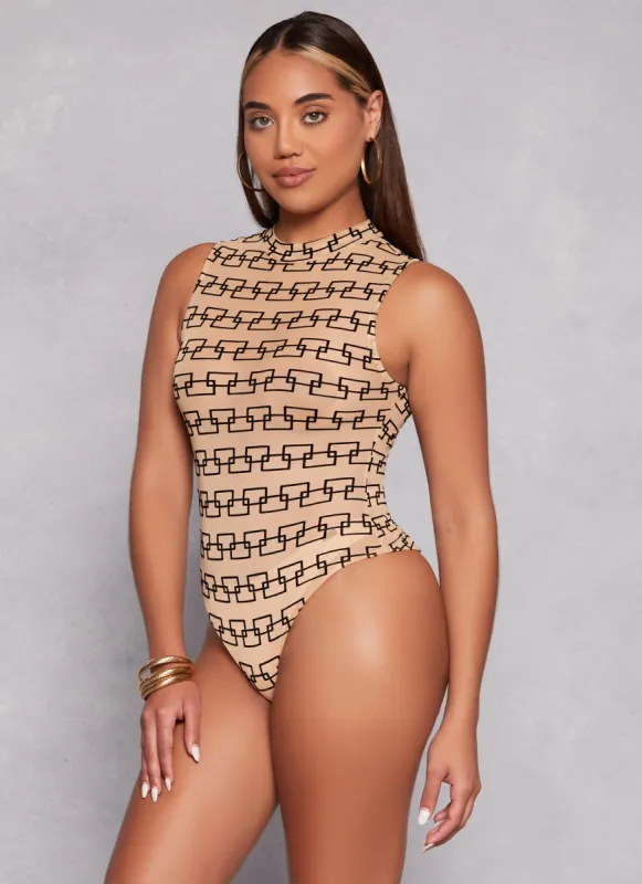 Mesh Printed Velvet Burnout Sleeveless Bodysuit sold by Rainbow