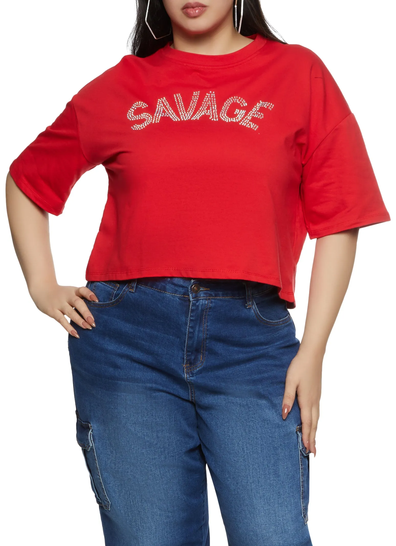 Plus Size Savage Rhinestone Graphic Tee sold by Rainbow