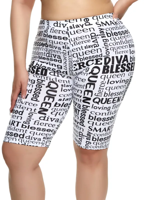 Plus Size Diva Blessed Graphic Text Print Bike Shorts sold by Rainbow