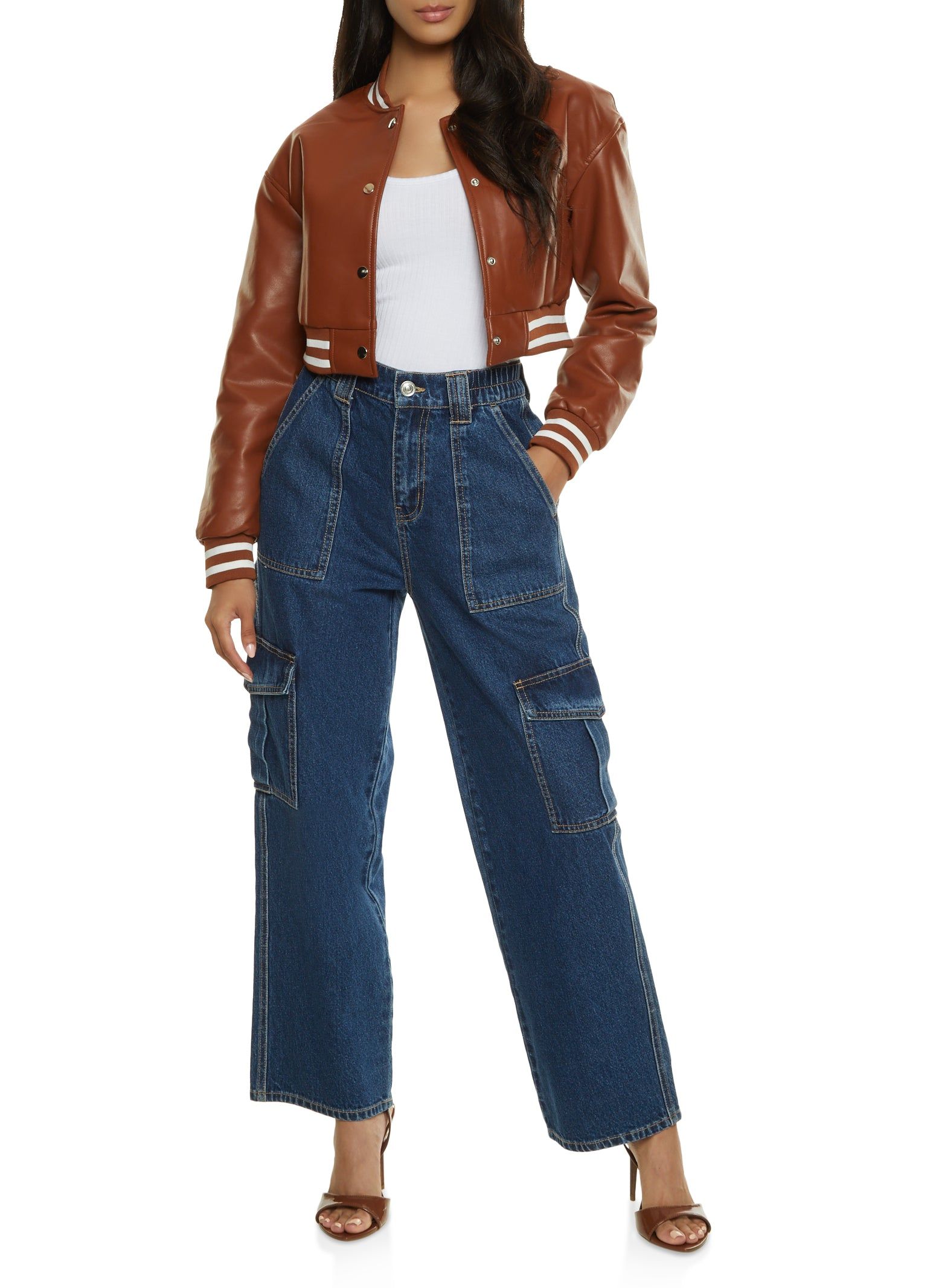 Faux Leather Cropped Baseball Jacket sold by Rainbow product image thumbnail 2