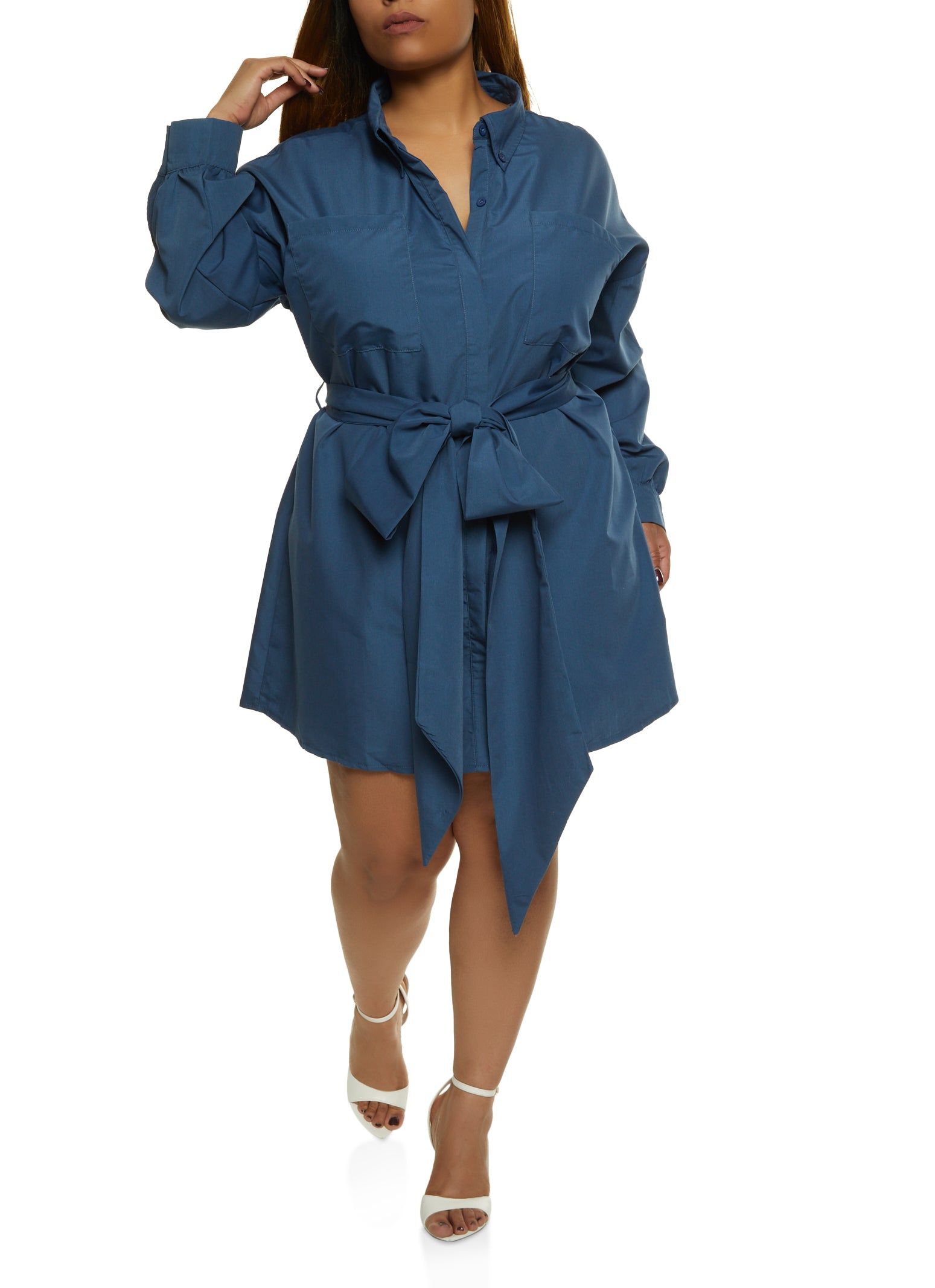 Plus Size Poplin Button Front Shirt Dress sold by Rainbow product image thumbnail 2