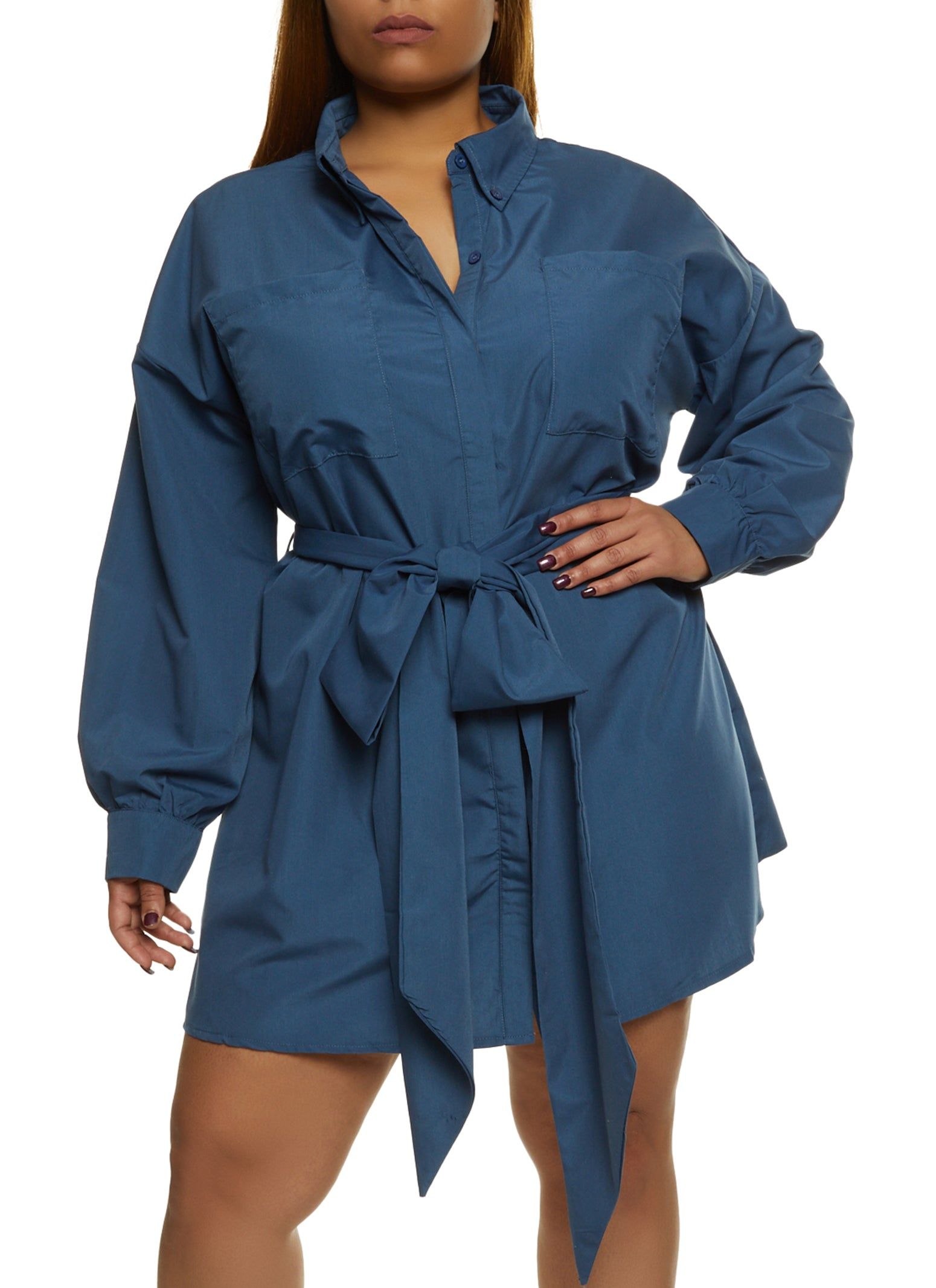 Plus Size Poplin Button Front Shirt Dress sold by Rainbow
