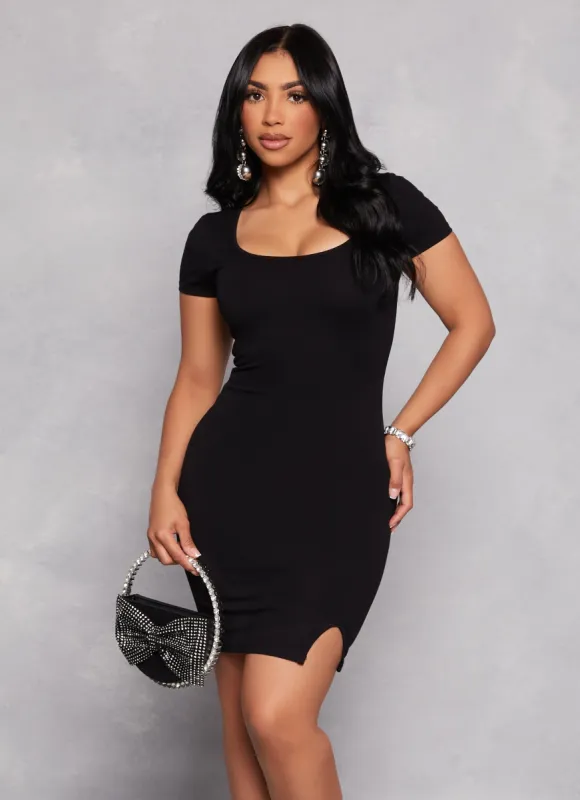 Scoop Neck Short Sleeve Side Slit Mini Dress sold by Rainbow