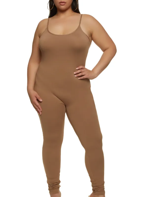 Plus Size Solid Scoop Neck Cami Catsuit sold by Rainbow