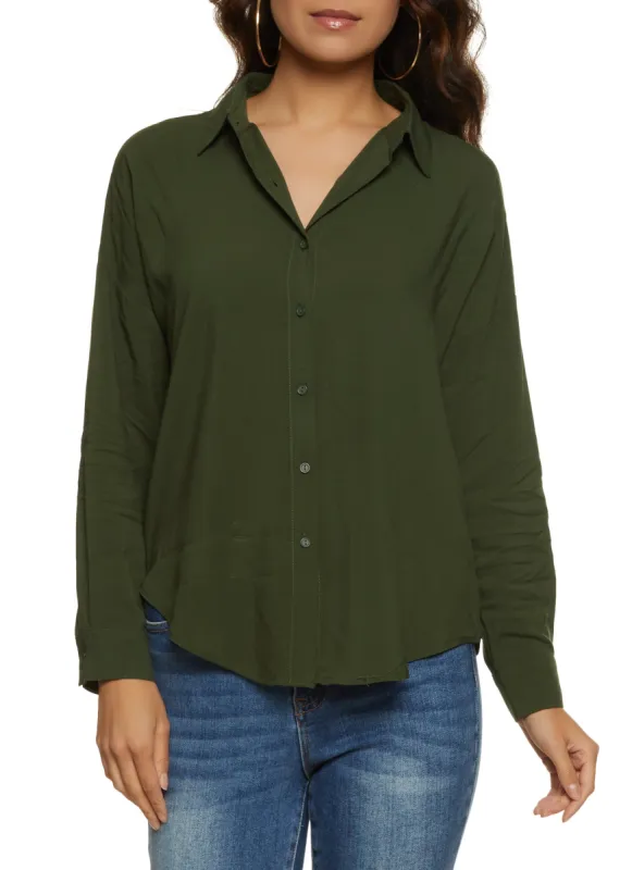 Solid Long Sleeve Button Front Shirt sold by Rainbow