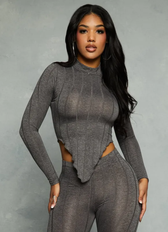 Rib Knit Hanky Hem Long Sleeve Top sold by Rainbow