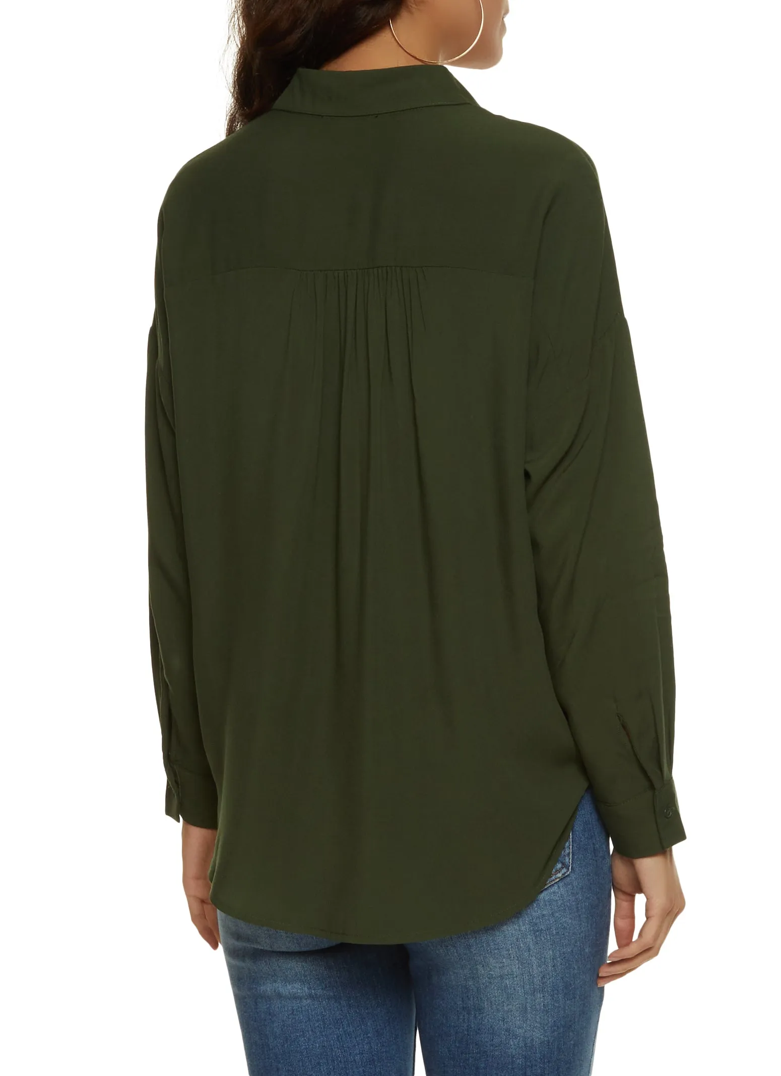 Solid Long Sleeve Button Front Shirt sold by Rainbow product image thumbnail 2