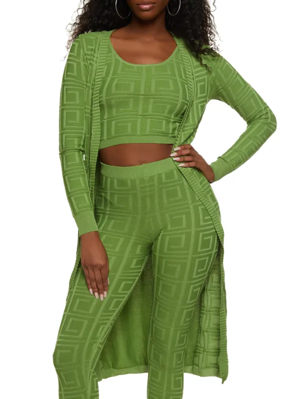 Textured Knit Greek Key Long Cardigan sold by Rainbow