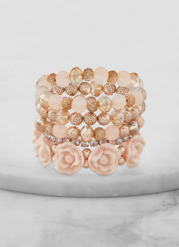 Set of 5 Rose Beaded Stretch Bracelets sold by Rainbow