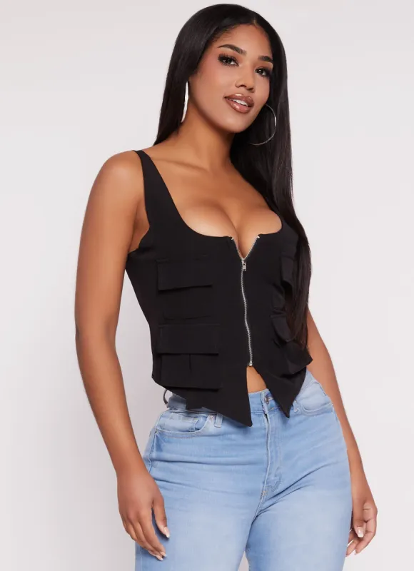 Cargo Pocket Zip Front Cropped Tank Top sold by Rainbow