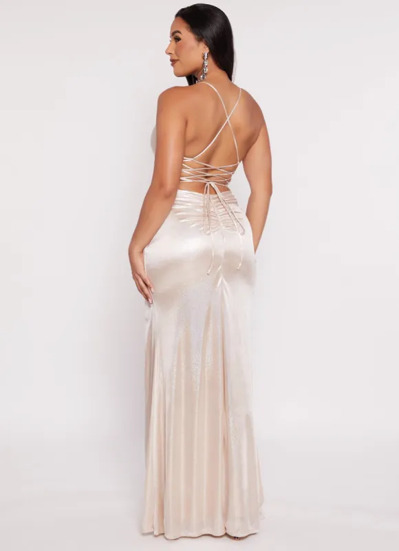 Haute Monde Glitter Lace Up Back Maxi Dress sold by Rainbow