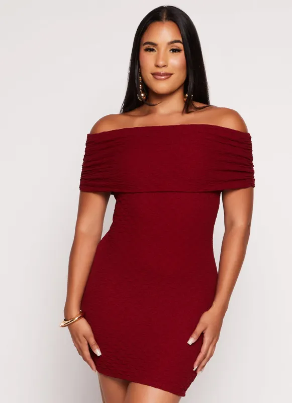 Textured Knit Off the Shoulder Mini Dress sold by Rainbow