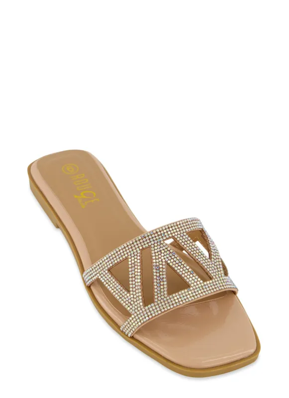 Geometric Rhinestone Band Flat Sandals sold by Rainbow