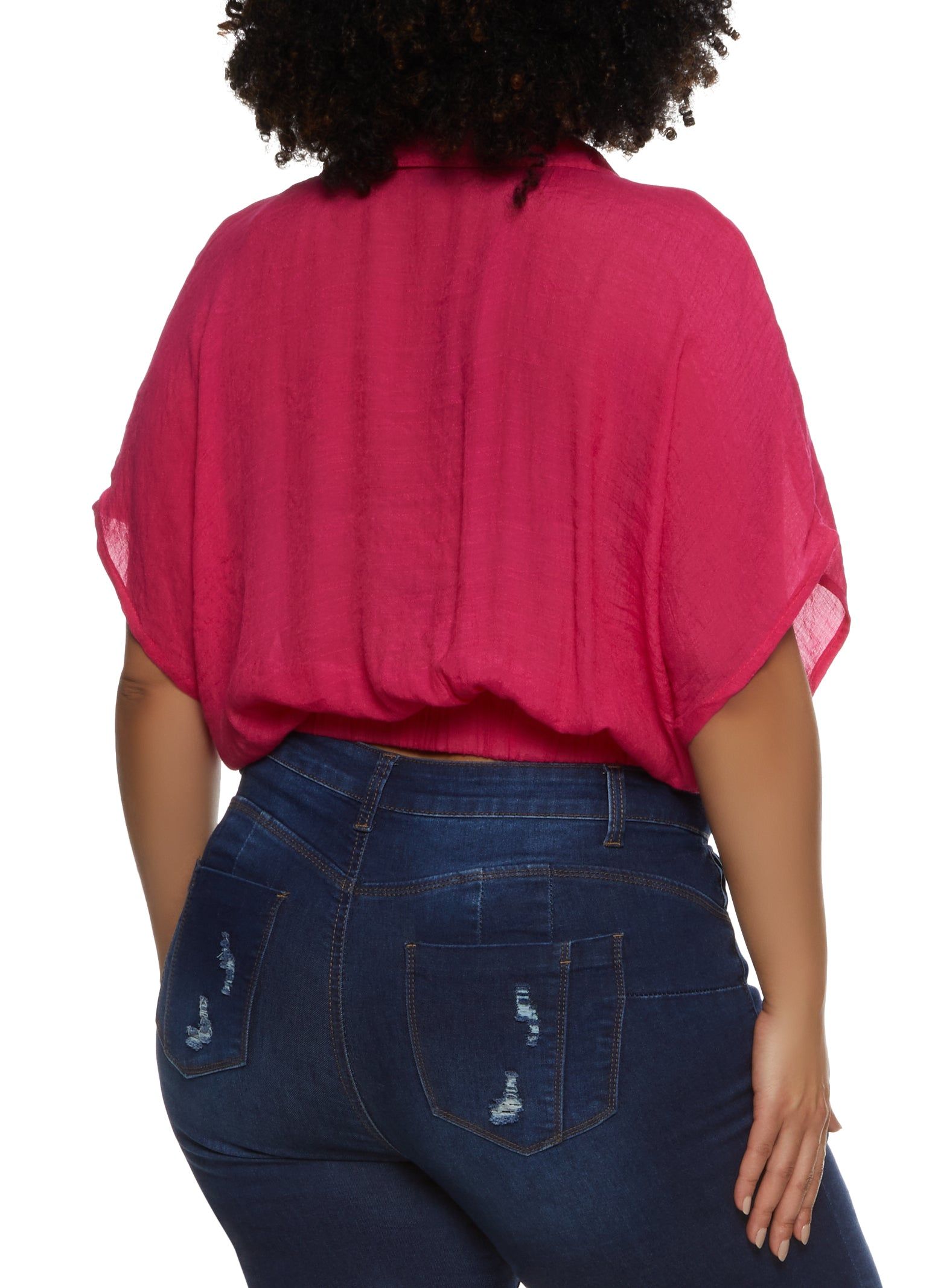 Plus Size Elastic Waist Cropped V Neck Shirt sold by Rainbow product image thumbnail 2