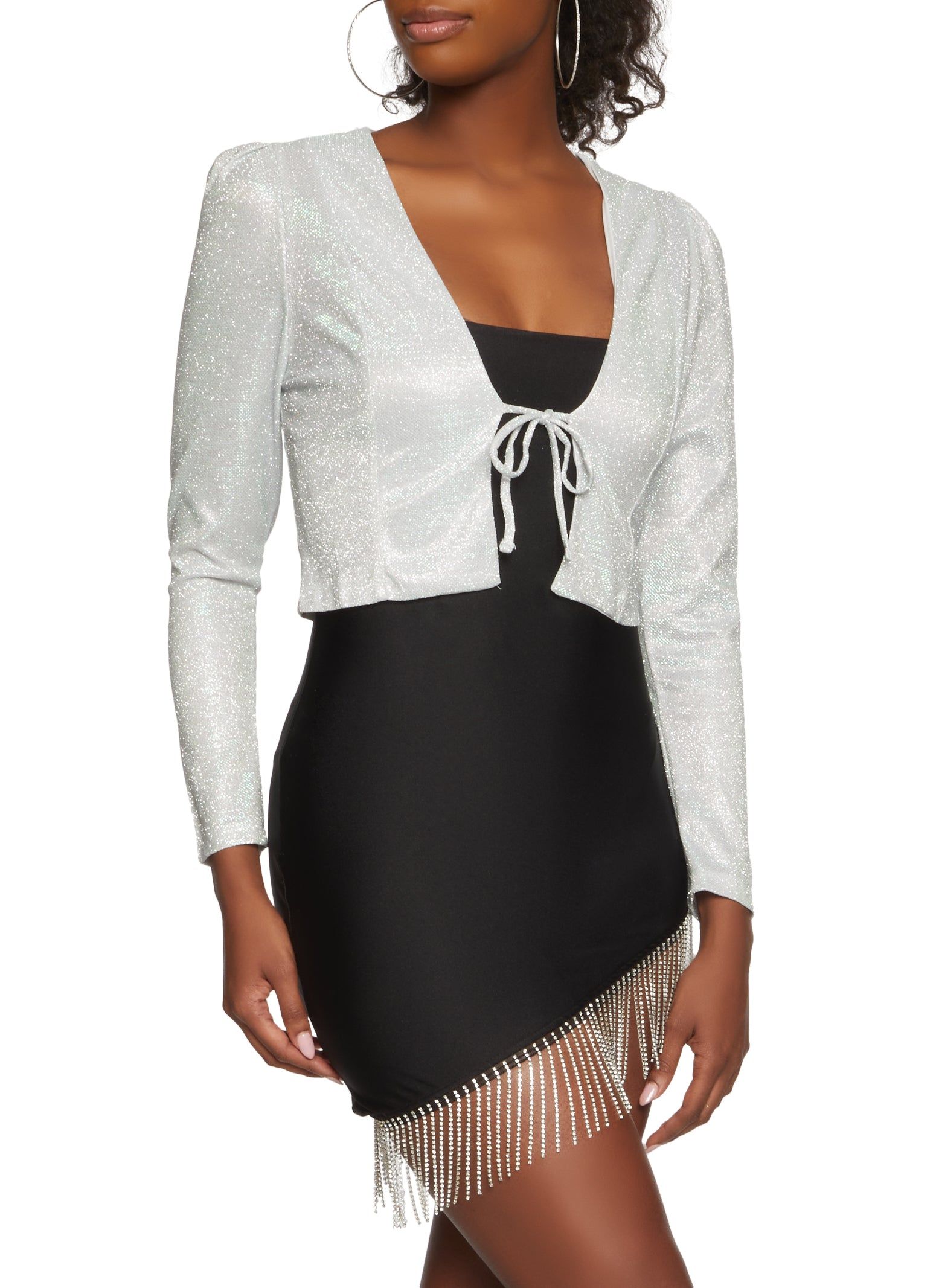 Tie Front Glitter Cropped Blazer sold by Rainbow