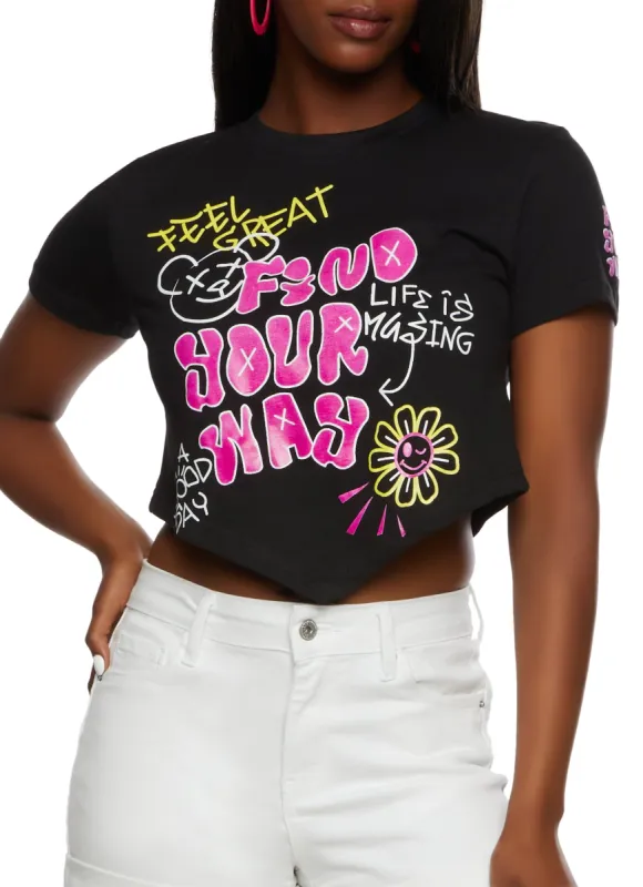 Find Your Way Hanky Hem Cropped Graphic Tee sold by Rainbow