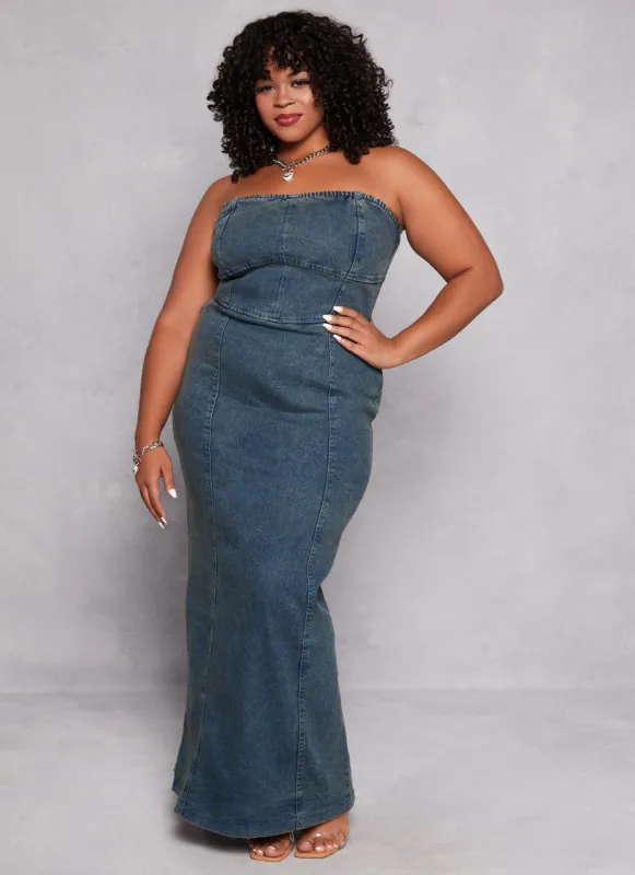 Plus Size Denim Maxi Tube Dress sold by Rainbow