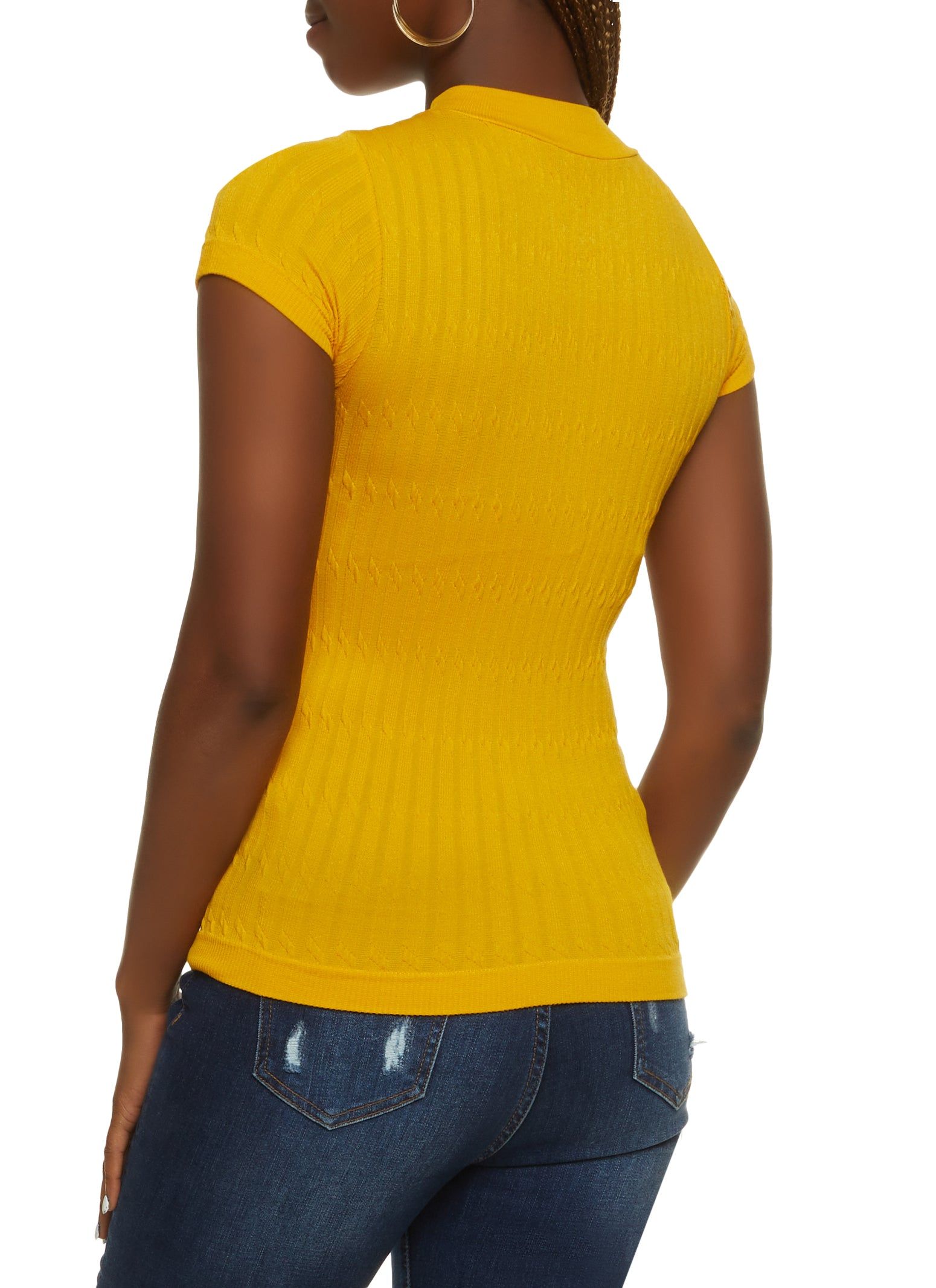 Seamless Cable Knit Mock Neck Short Sleeve Top sold by Rainbow product image thumbnail 2