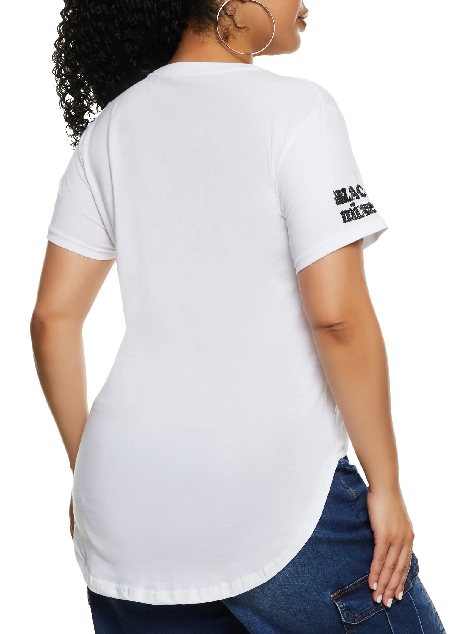 Plus Size High Low Hem Black Mixed Glitter Graphic Tee sold by Rainbow product image thumbnail 3