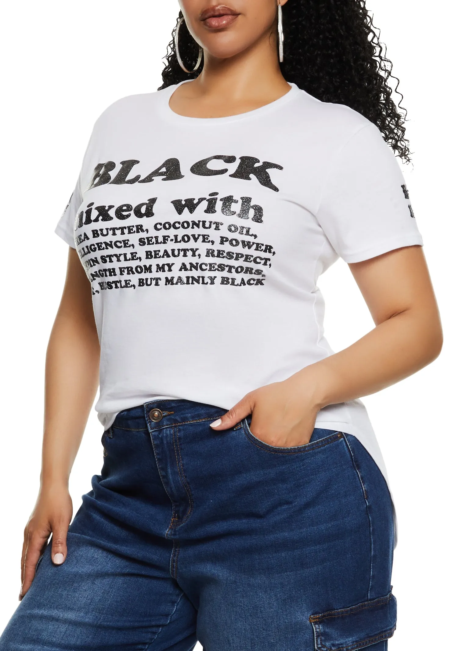 Plus Size High Low Hem Black Mixed Glitter Graphic Tee sold by Rainbow product image thumbnail 2