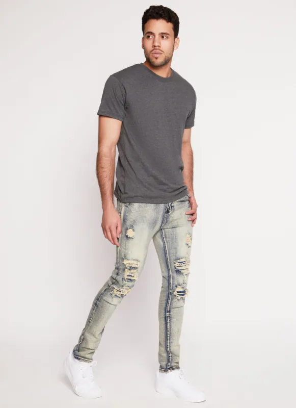 Mens Skinny Rip and Repair Jeans sold by Rainbow