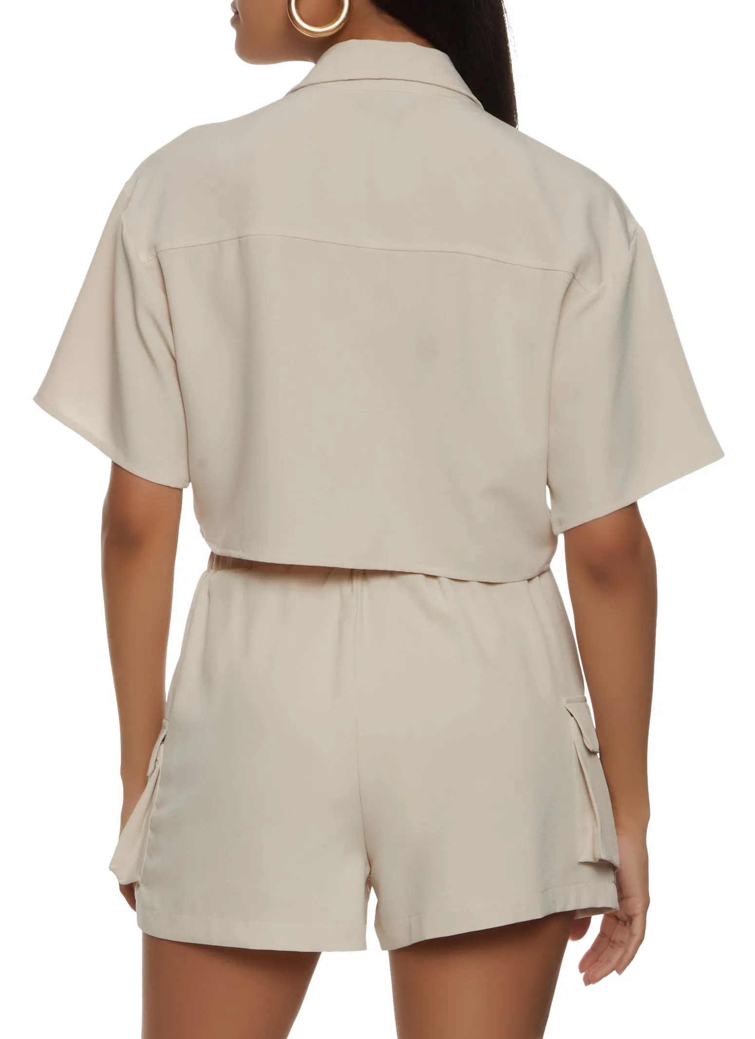 Crepe Knit Cargo Pocket Cropped Shirt sold by Rainbow product image thumbnail 3